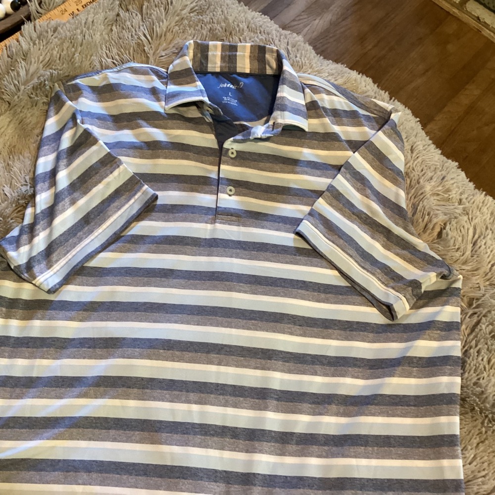 Johnnie-O Striped Polo Shirt Golf Casual Short Sleeve Blue Gray White L